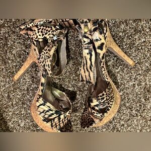 Paprika Animal Print High Heels-gently worn ankle strap with zip bow in back